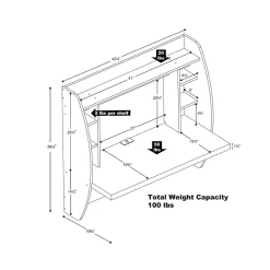 Computer Desks*Prepac 42'' W L-Shape Metal Contemporary Wall Mounted Desk, Black (BEHW-0200-1)