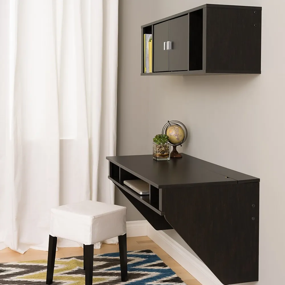 Computer Desks*Prepac Designer Floating Desk & Hutch Set, Washed Black (HRHW-0501-2M)