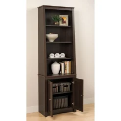 Bookcases*Prepac ™ Tall Slant Back Bookcase With 2 Shaker Doors, Espresso