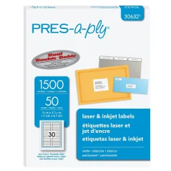 Labels|Pres-a-ply Laser/Inkjet File Folder Labels, 2/3" x 3-7/16", White, 1,500 Labels/Box (30632)
