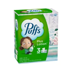 Plus Lotion Facial Tissue, 2-ply, 124 Tissues/Box, 3 Boxes/Pack (39363)<Puffs Outlet