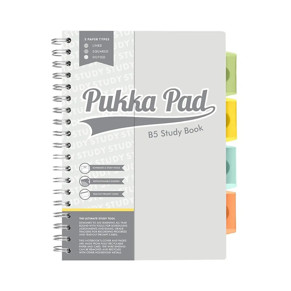 Notebooks|Pukka Pad B5 Study Book Customizable Notebook, 7.09" x 9.6", 120 Sheets, Gray/Silver (9824-STU)