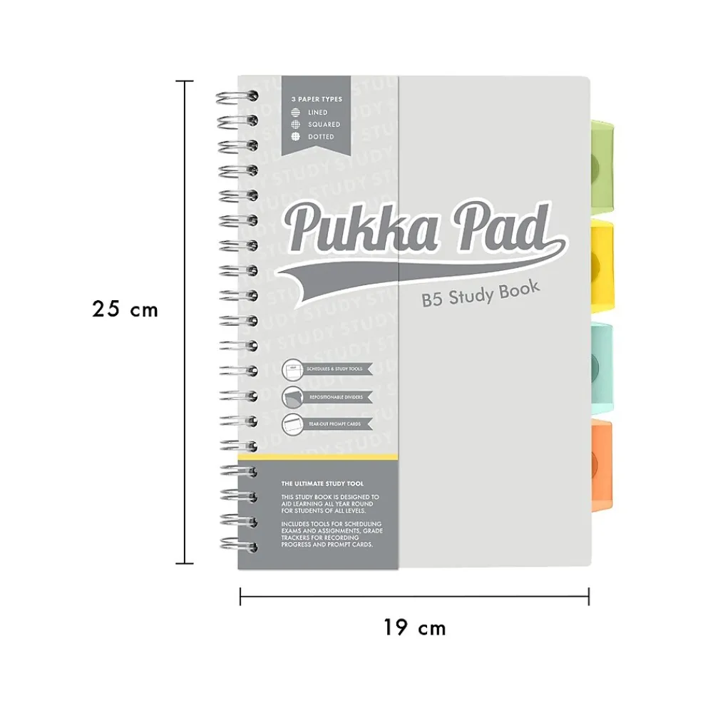 Notebooks|Pukka Pad B5 Study Book Customizable Notebook, 7.09" x 9.6", 120 Sheets, Gray/Silver (9824-STU)