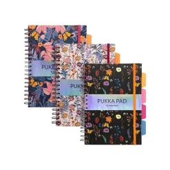 Subject Notebooks|Pukka Pad Bloom 5-Subject Subject Notebooks, 6.9" x 9.8", College Ruled, 100 Sheets, Assorted Colors, 3/Pack (9494-BLM(ASST))