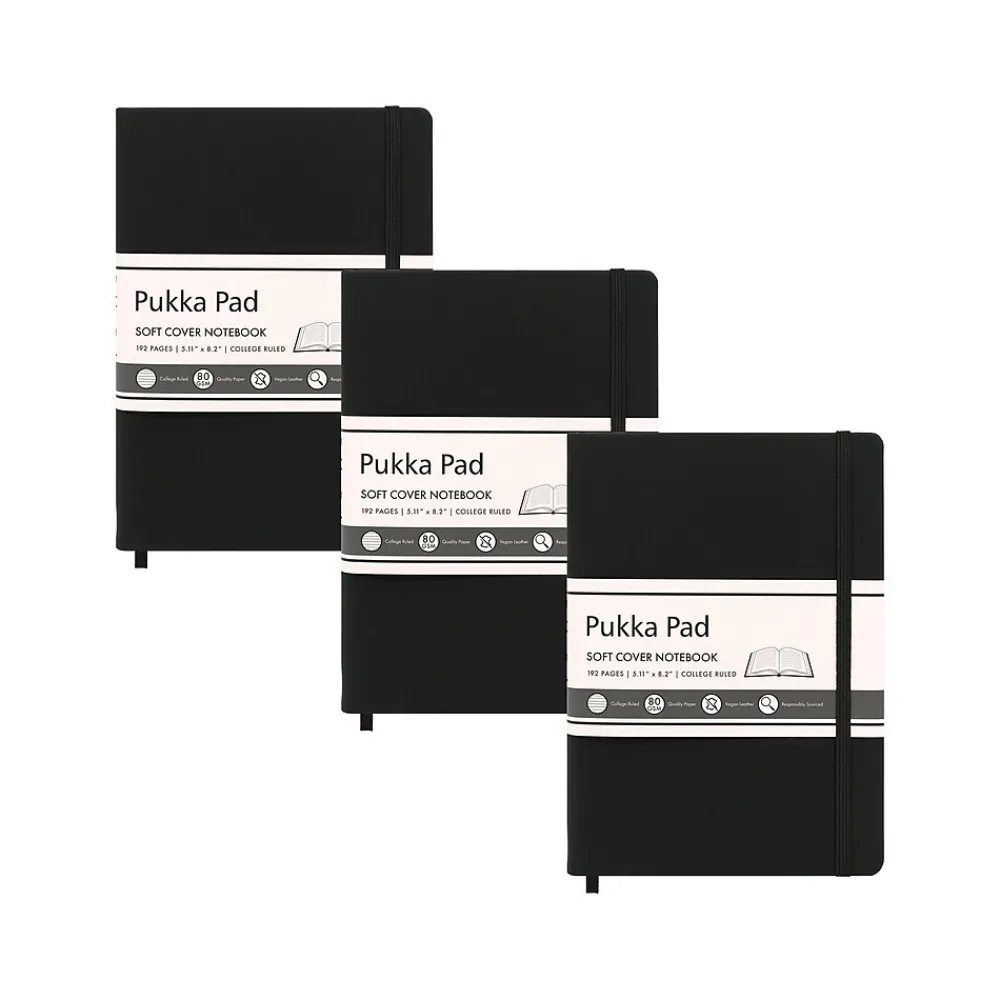 Notebooks|Pukka Pad Professional Notebook, 5.11" x 8.2", College-Ruled, 96 Sheets, Black, 3/Pack (9940-SIG(3))