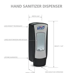 ADX12 Wall Mounted Hand Sanitizer Dispenser, Black/Brushed Chrome (8828-06)<Purell Outlet