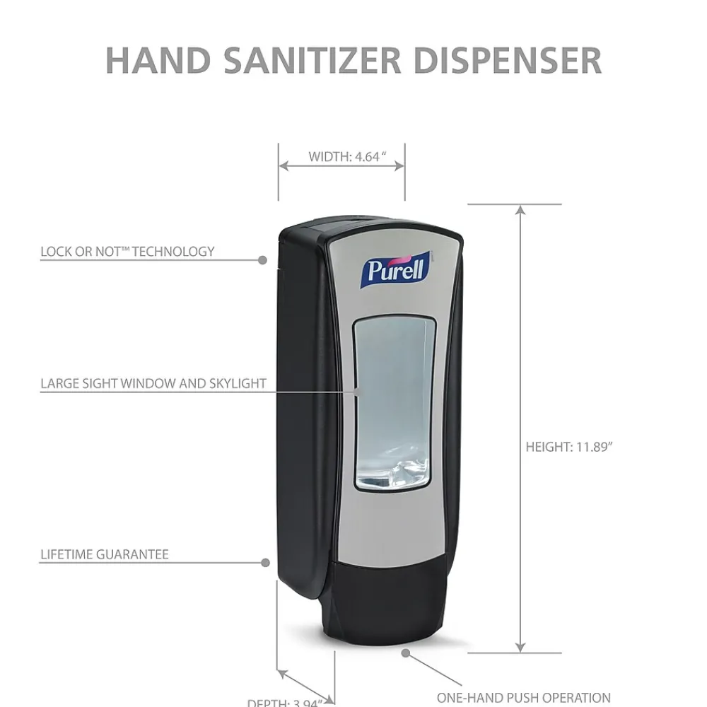 ADX12 Wall Mounted Hand Sanitizer Dispenser, Black/Brushed Chrome (8828-06)<Purell Outlet