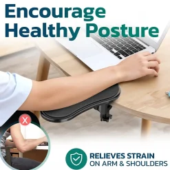 Sale Purely E5620 Ergonomic Arm Rest/Elbow Support for Desk, 180° Adjustable Computer Desk Support Extender, Black (PARE5620)