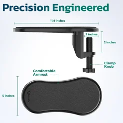 Sale Purely E5620 Ergonomic Arm Rest/Elbow Support for Desk, 180° Adjustable Computer Desk Support Extender, Black (PARE5620)