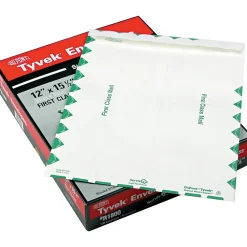 Quality Park #110 Tyvek Self-Adhesive USPS First Class Mailer, 12" x 15.5", White/Green, 100/Box (QUAR1800)
