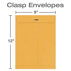 Quality Park Clasp & Moistenable Glue Kraft Catalog Envelopes, 9" x 12", Brown Kraft, 100/Box (QUA37890)