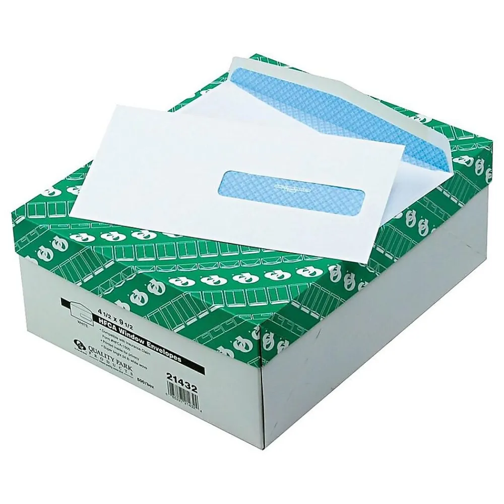 Online Quality Park Gummed Security Tinted Business Envelopes, 4 1/2" x 9 1/2", White Wove, 500/Box (QUA21432)