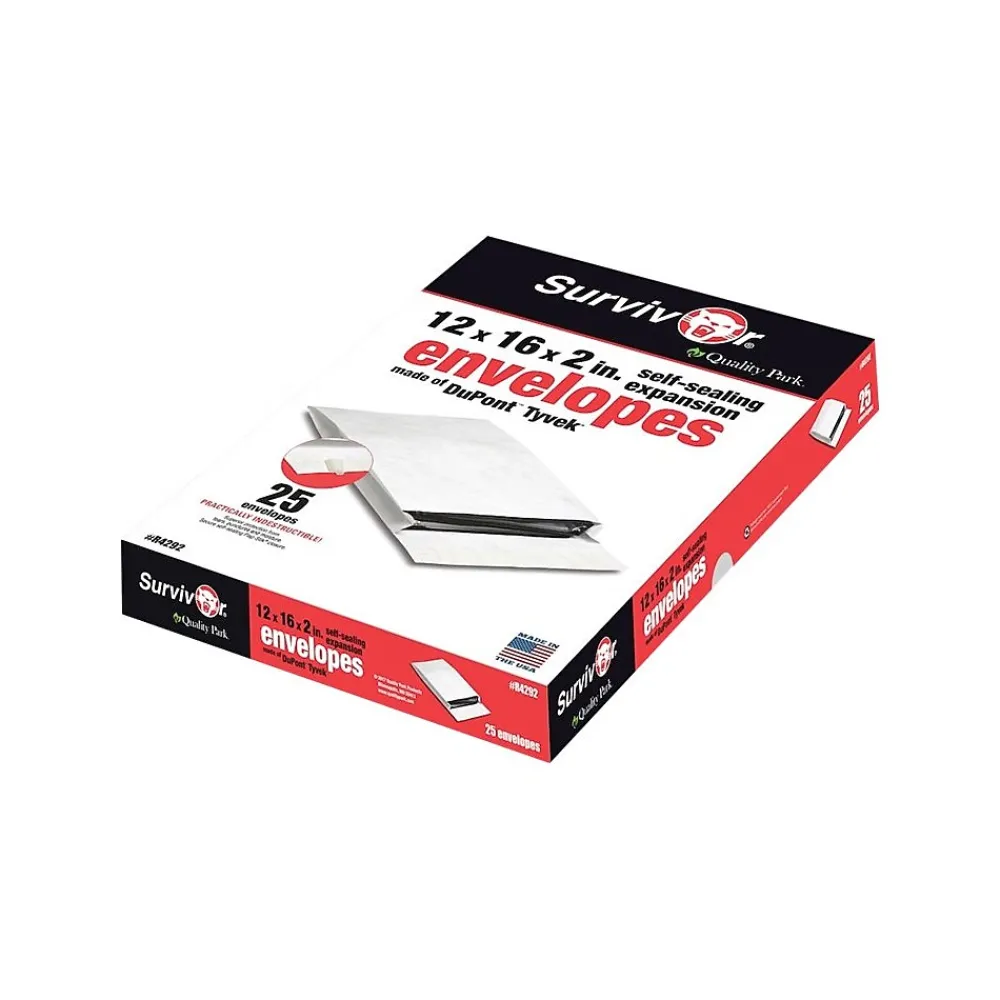 Hot Quality Park Survivor Tyvek Self Seal Catalog Envelopes, 12"L x 16"H, White, 25/Box (QUAR4292)