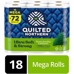 Ultra Soft & Strong 2-Ply Standard Toilet Paper, White, 295 Sheets/Roll, 18 Rolls/Case (946325)<Quilted Northern Hot