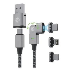 The Magic 180 Pro Fast-Charging Cable for iOS, Micro USB & USB-C, 6.5-ft., Black (RACMAG720-23E-BLAB)<Raycon New