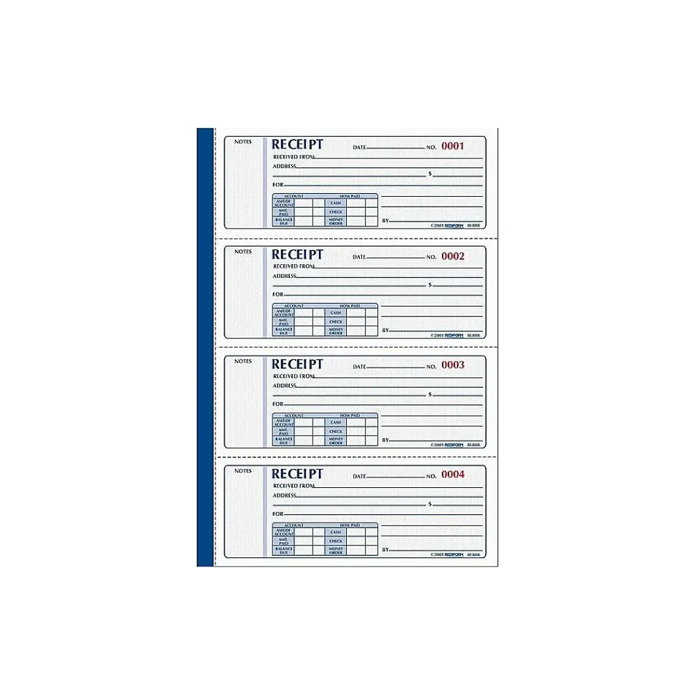 Accounting & Record Journals*Rediform 3-Part Carbonless Receipts Pad, 7"L x 2.7"W, 100 Forms/Pad (8L808)