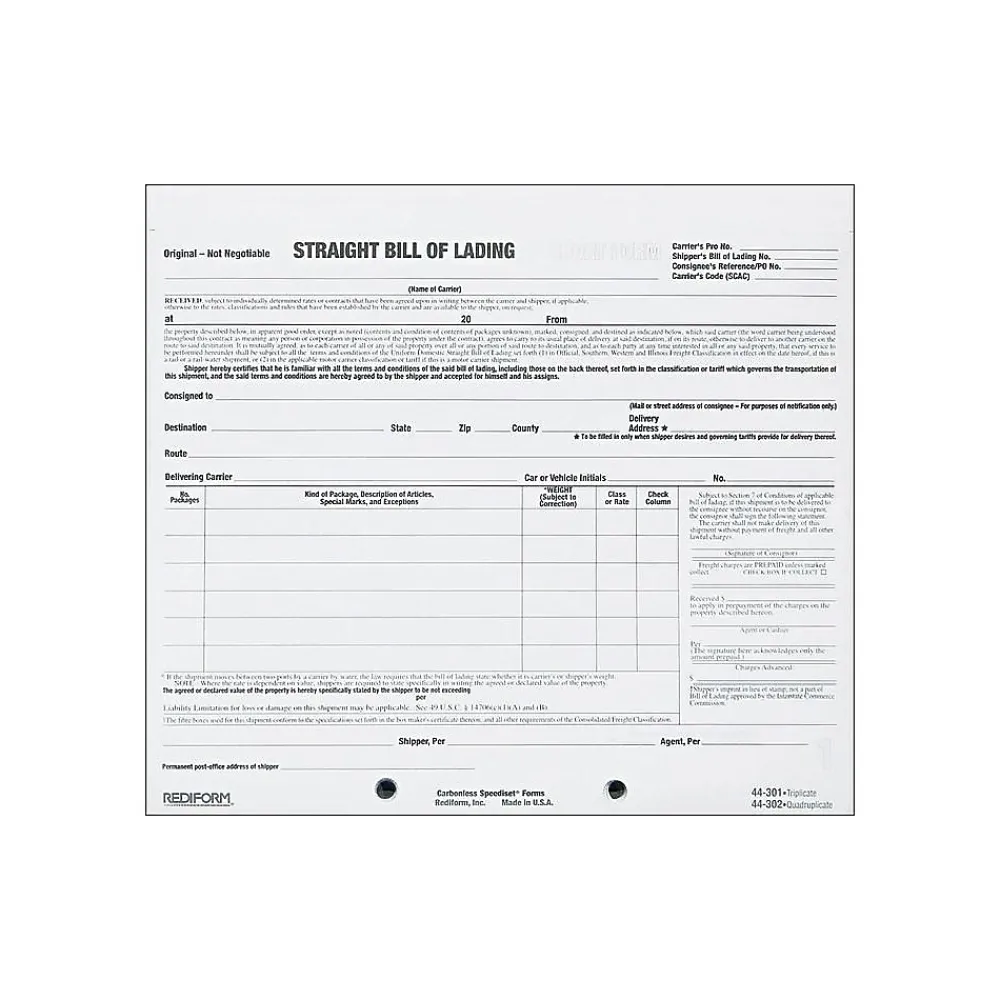 Business Forms*Rediform Snap-A-Way 3-Part Carbonless Bill of Lading, 7"L x 8.5"W, 250 Sets/Book (44301)