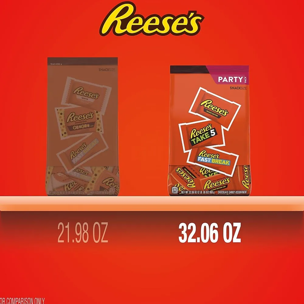 Reese's Milk Chocolate Peanut Butter Assortment Snack Size Candy, Individually Wrapped, 32.06 oz, Bulk Party Bag (3400093922)