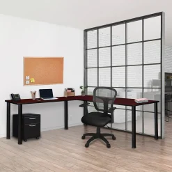 L-Desks*Regency Kee 72" L-Desk with 42" Return, Mahogany/Black (ML722442MHBPBK)