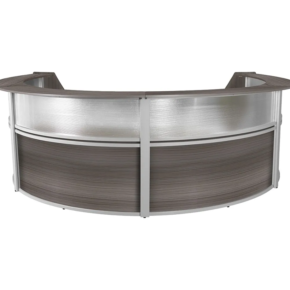 Office Desks*Regency Marque 142"W Curved Reception Desk Workstation, (77314GY) Driftwood Gray
