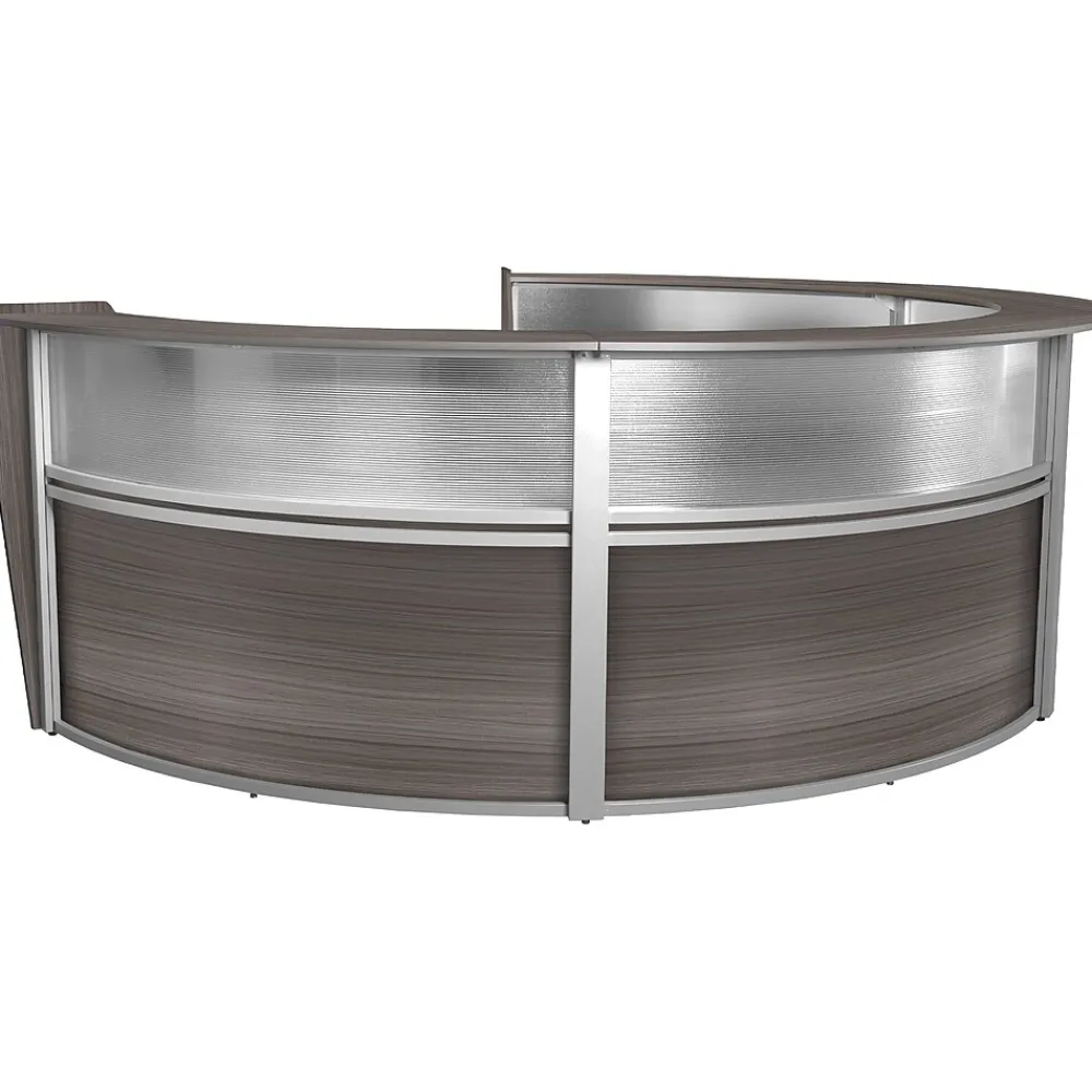 Office Desks*Regency Marque 142"W Curved Reception Desk Workstation, (77314GY) Driftwood Gray