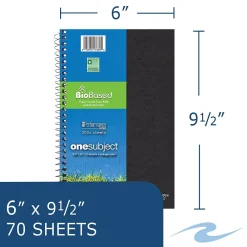 Subject Notebooks|Roaring Spring Paper Products BioBased 1-Subject Notebooks, 6" x 9.5", College Ruled, 70 Sheets, Each (13360)