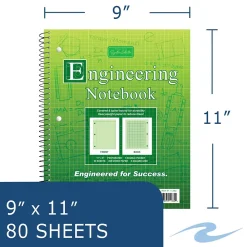 Notebooks|Roaring Spring Paper Products Signature 1-Subject Professional Notebooks, 8.5" x 11", Graph Ruled, 80 Sheets, Green (11382)