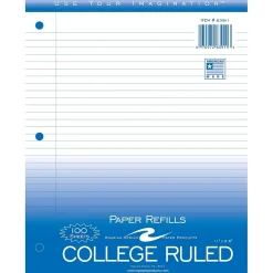 Filler Paper|Roaring Spring Paper Products College Ruled College Ruled Filler Paper, 8.5" x 11", 3-Hole Punched, 100 Sheets/Pack (83911)