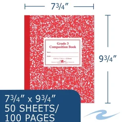 Composition Notebooks|Roaring Spring Paper Products 1-Subject Composition Notebooks, 7.75" x 9.75", Wide Ruled, 50 Sheets, Red (ROA77922)
