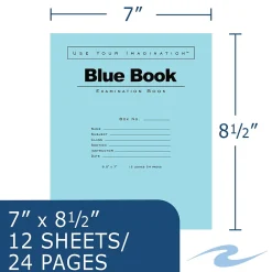 Notebooks|Roaring Spring Paper Products Exam 1-Subject Exam Notebook, 7" x 8.5", Wide Ruled, 12 Sheets, Blue (77513)