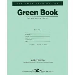 Notebooks|Roaring Spring Paper Products Exam Notebooks, 8.5" x 11", Wide Ruled, 8 Sheets, Green (77509)