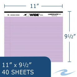 Notepads|Roaring Spring Paper Products Roaring Spring WIDE Landscape Notepad, College Ruled, 11" x 9.5", Assorted Colors, 40 Sheets, 3/Pack (74535)