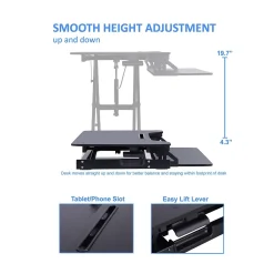 Standing Desks*Rocelco 32"W Manual Adjustable Standing Desk Converter, Black (R VADRB)