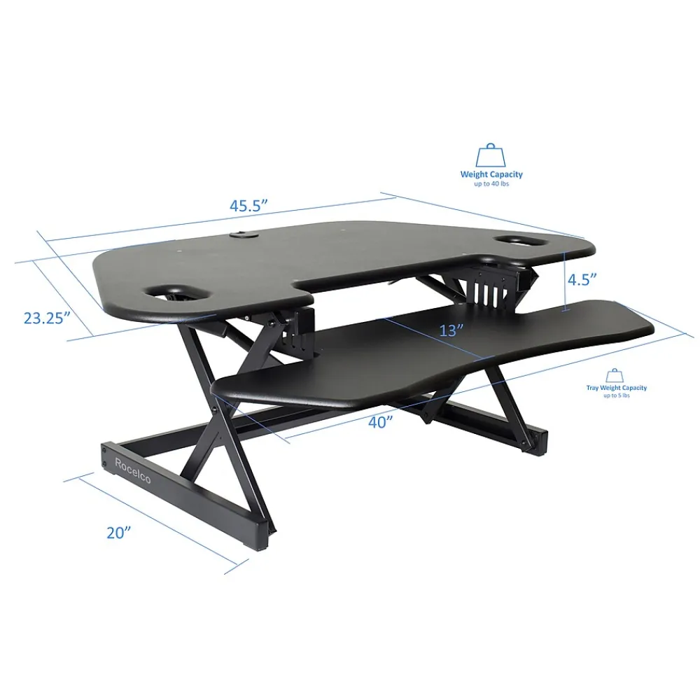 Standing Desks*Rocelco 46"W Manual Adjustable Corner Standing Desk Converter, Black (R CADRB-46)