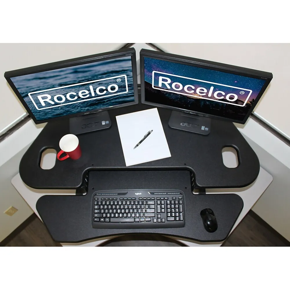 Standing Desks*Rocelco 46"W Manual Adjustable Corner Standing Desk Converter, Black (R CADRB-46)