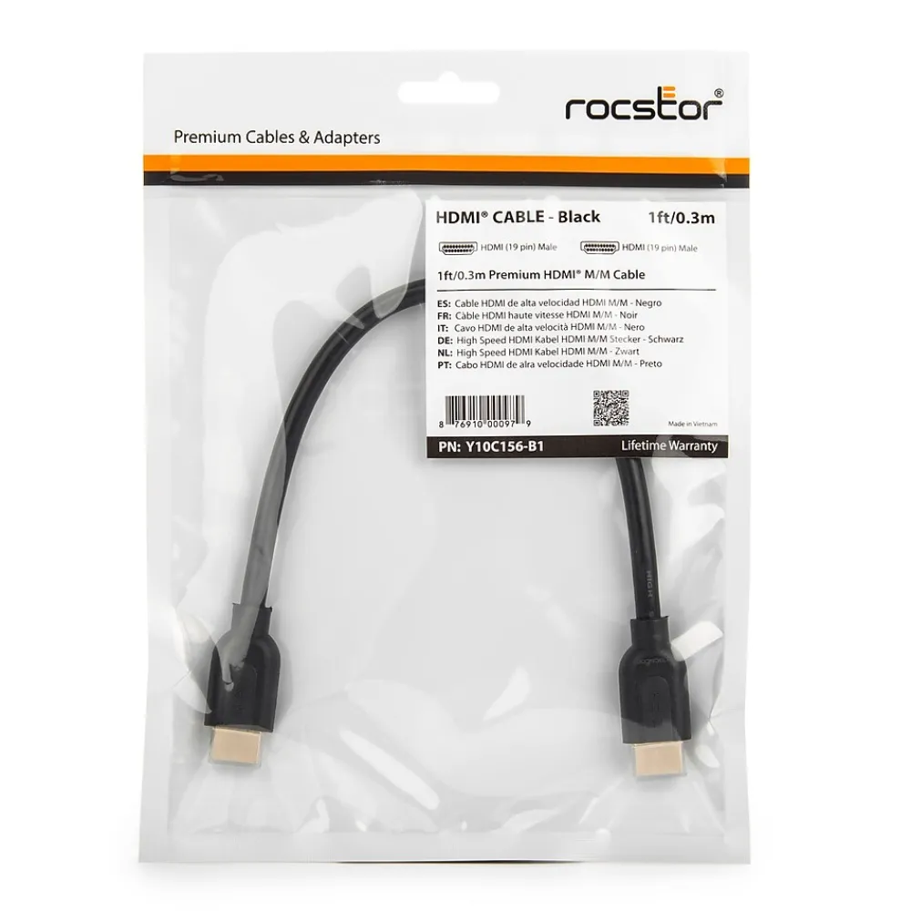 Rocstor Premium 1' HDMI Audio/Video Cable with Ethernet (Y10C156-B1)
