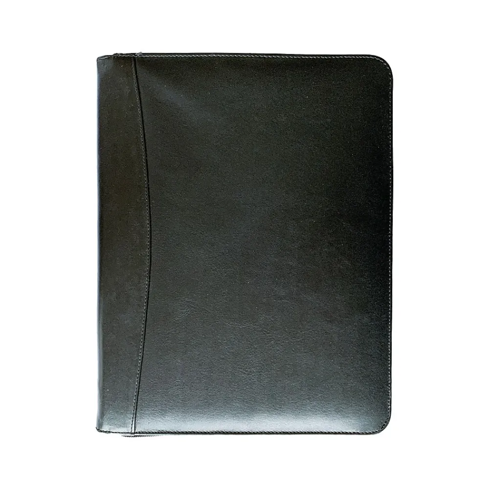 Leather Portfolio Case with Zipper Closure, Black (black zippered)<Rogue Wallet Outlet