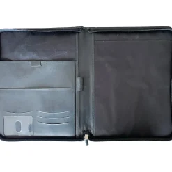 Leather Portfolio Case with Zipper Closure, Black (black zippered)<Rogue Wallet Outlet