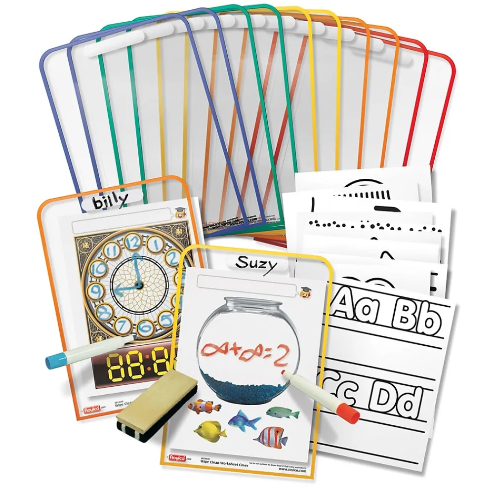 Dry Erase*Roylco Wipe Clean Worksheet Cover Dry-Erase Whiteboard, Plastic Frame, 9" x 12" (R-59040)