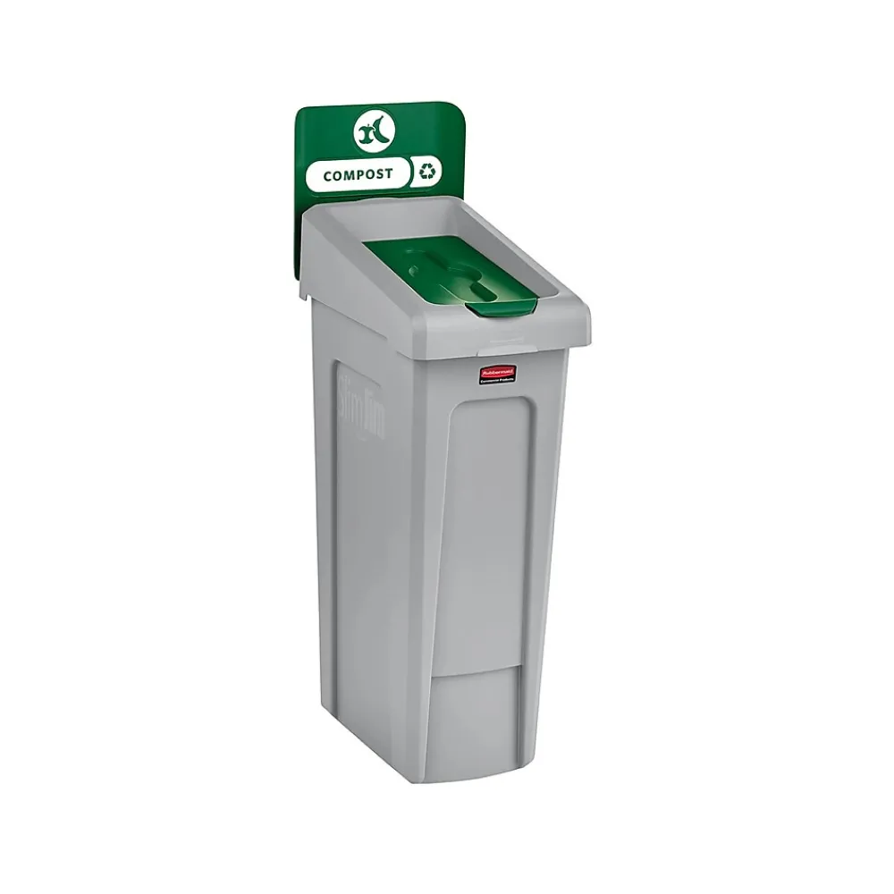 Slim Jim Single-Stream Recycling Station, 23 Gallon, Gray/Green (2185051)<Rubbermaid Clearance