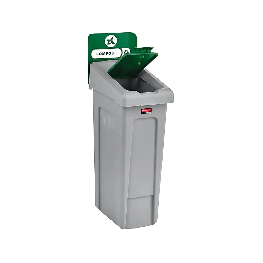 Slim Jim Single-Stream Recycling Station, 23 Gallon, Gray/Green (2185051)<Rubbermaid Clearance