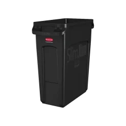 Vented Slim Jim Resin Trash Can, 16 Gallon, Black (1955959)<Rubbermaid Best
