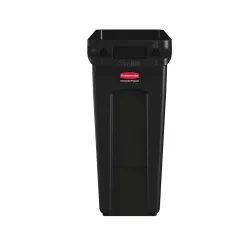 Vented Slim Jim Resin Trash Can, 16 Gallon, Black (1955959)<Rubbermaid Best
