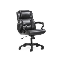 Office Chairs*Sadie Mid-Back Executive Chair, Fixed Padded Arms, Black Leather (BSXVST305)