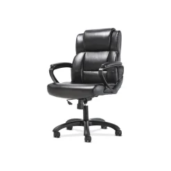 Office Chairs*Sadie Mid-Back Executive Chair, Fixed Padded Arms, Black Leather (BSXVST305)
