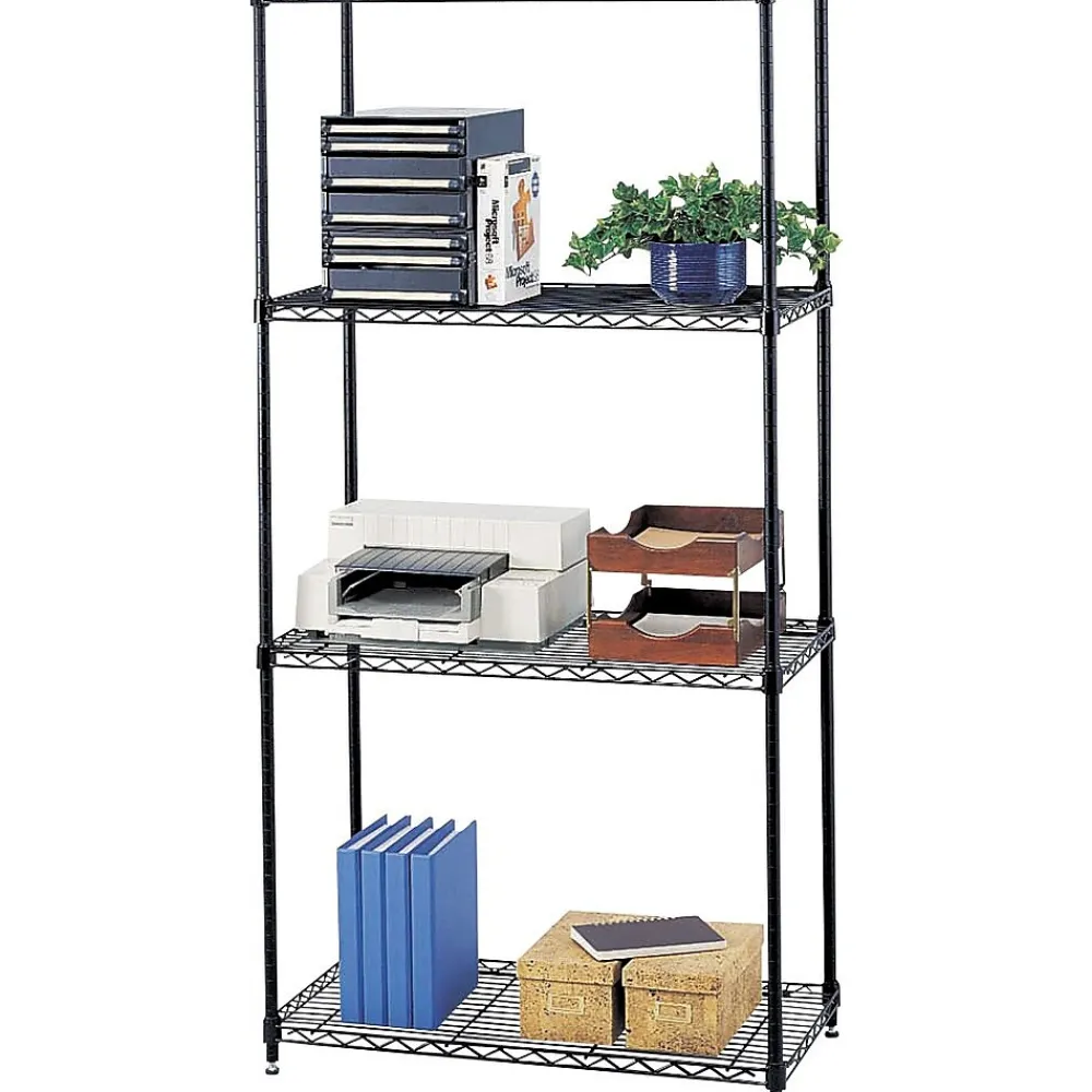 Shelving*Safco Commercial 4-Shelf Wire Stand Alone, 36", Black (5276BL)
