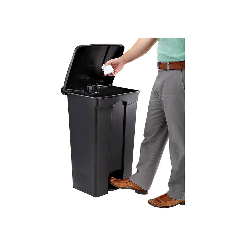 Indoor Step Trash Can, Black Plastic, 23 Gal. (9923BL)<Safco Outlet