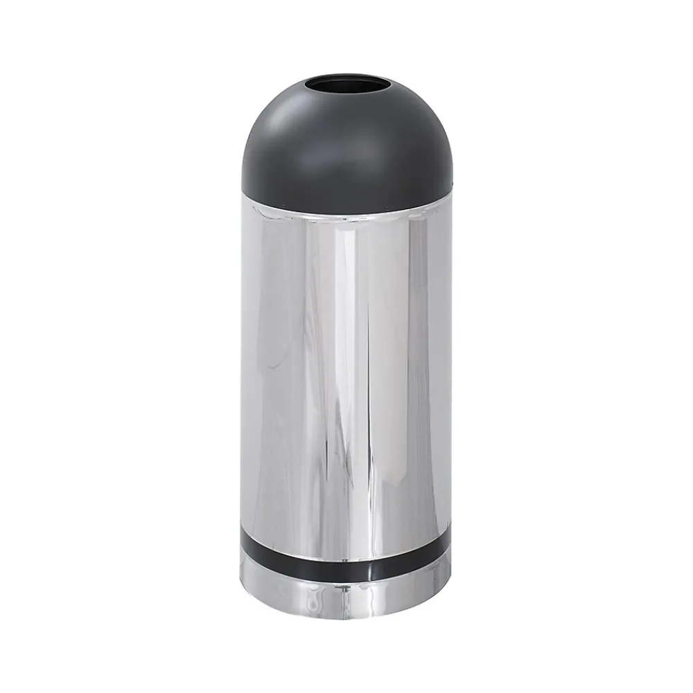 Reflections Indoor Trash Can w/Lid, Chrome/Black Steel, 15 Gal. (9871)<Safco Outlet
