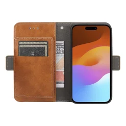 SaharaCase Folio Wallet MagSafe Phone Case for iPhone 15 Plus, Shock Absorbing, Brown (CP00455)