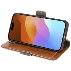 SaharaCase Genuine Leather Wallet Case, Tempered Glass Screen, Camera Protector for iPhone 15 Pro Max, Brown (CP481ZD128ZD131)